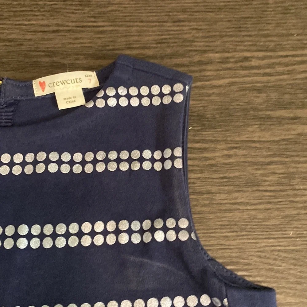 Crewcuts Sleeveless Sheath Dress. Size 7. Adorable Silver Dot Print. Navy.